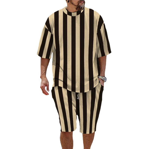 Men's Retro Striped Short-sleeved Two-piece Set 17735560TO