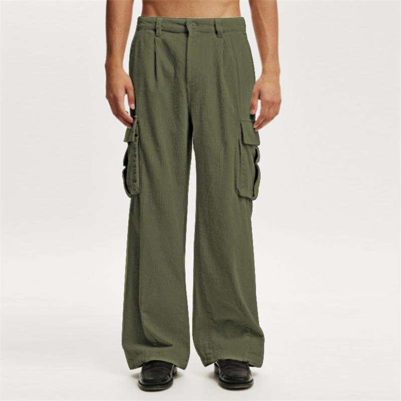 Men's Solid Color Corduroy Multi-pocket Cargo Pants 25400534Z