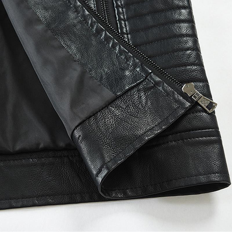 Men's Retro Motorcycle Zip Stand Collar Leather Jacket 56473764Y