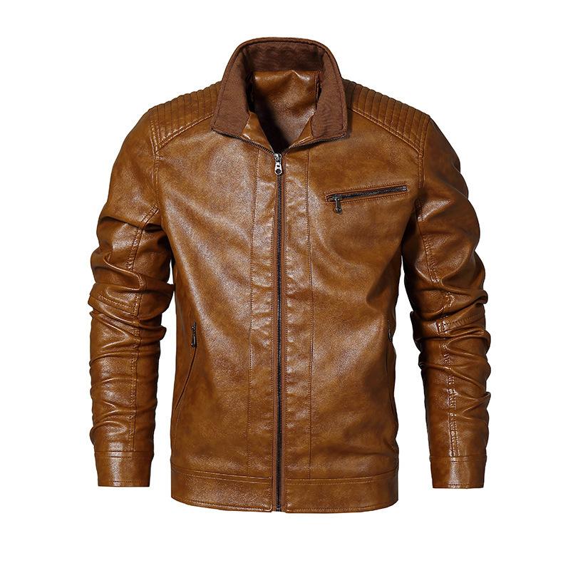 Chaqueta de cuero desgastada con cuello alto para hombre 91587482F