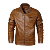 Men's Distressed Stand Collar Leather Jacket 91587482F