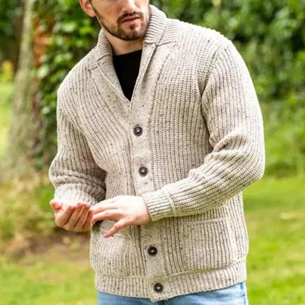 Men's Vintage Heather Long Sleeve Lapel Pocket Sweater Cardigan 08614962Y