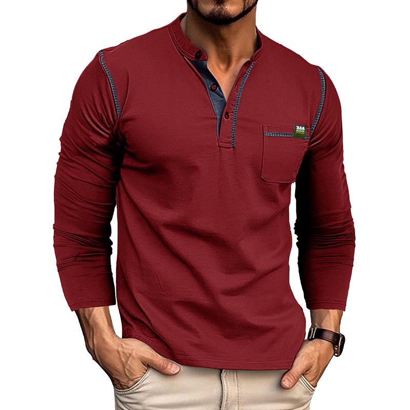 Men's Casual Solid Color Henley Collar Long Sleeve T-Shirt 93514973Y