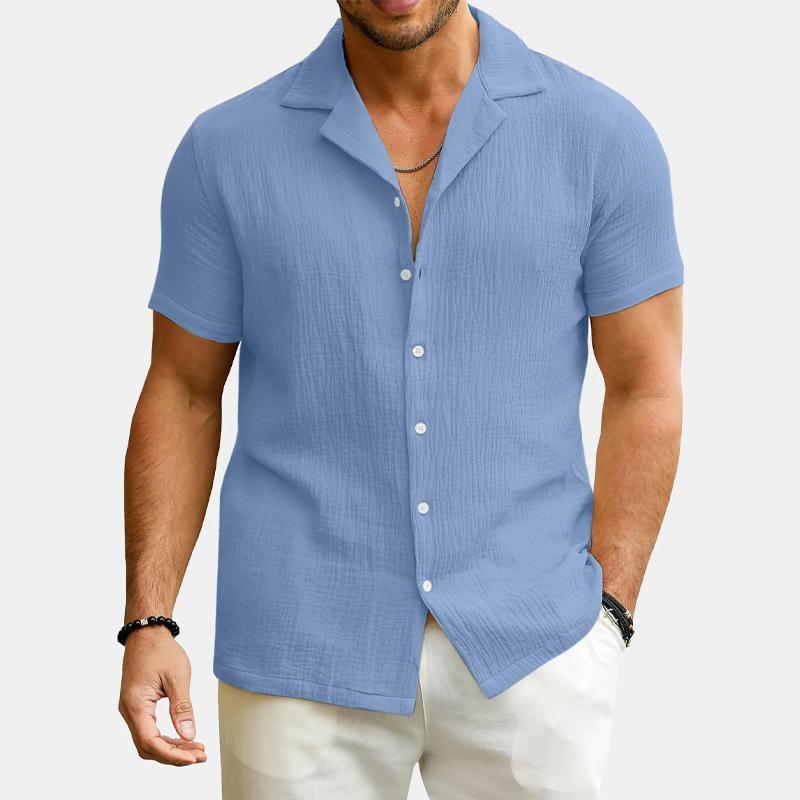 Men's Solid Color Lapel Short Sleeve Shirt 31096500Y