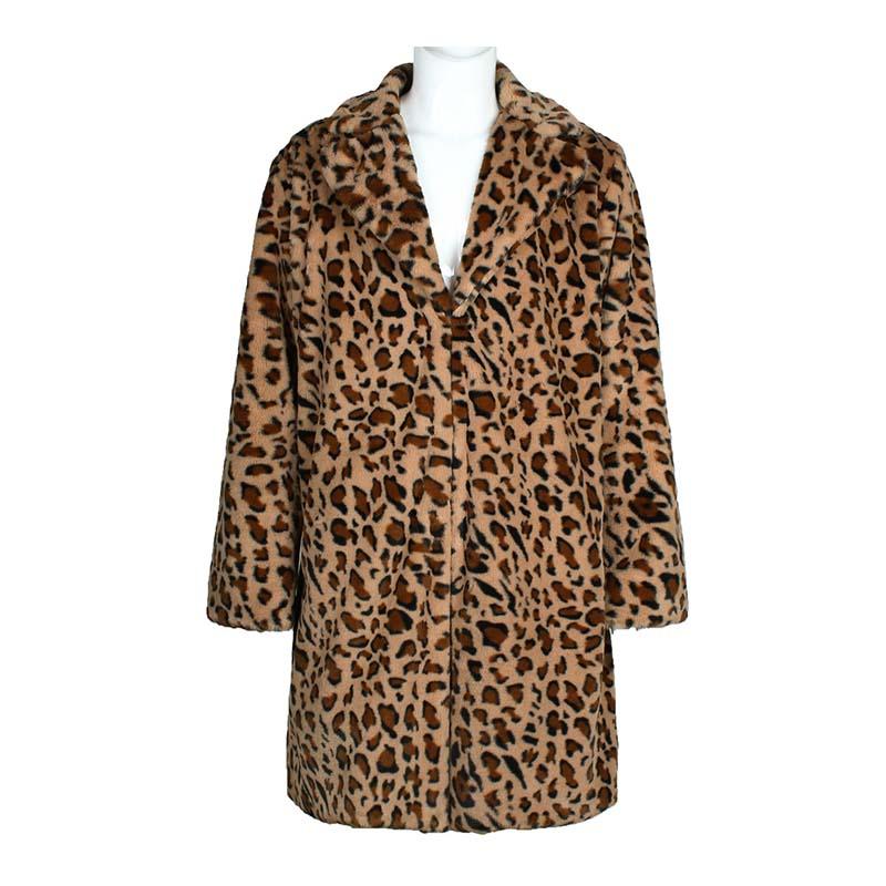 Men's Classic Casual Leopard Plush Faux Fur Suit Collar Mid-Length Coat 66169813K