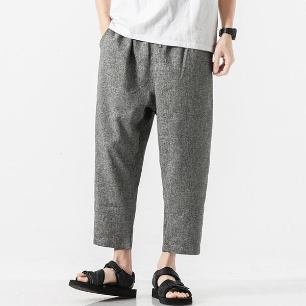 Men's Casual Solid Color Cotton And Linen Straight Pants 88212666Y
