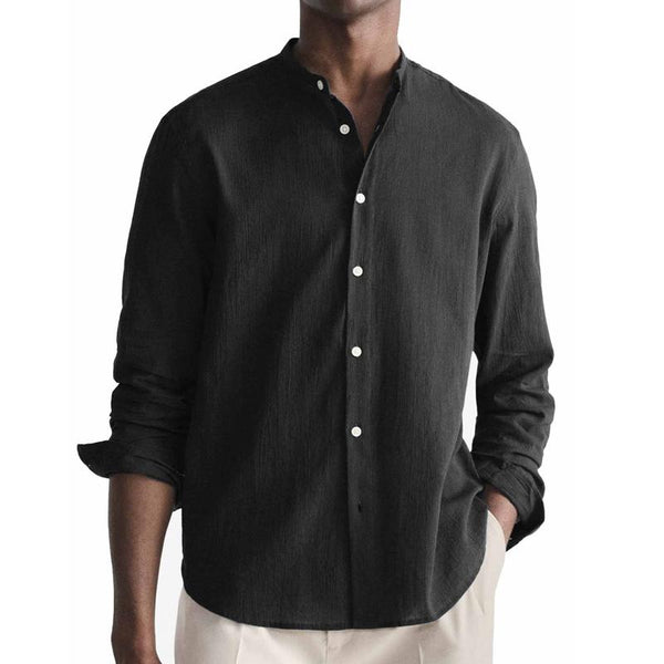 Men's Casual Solid Color Stand Collar Long Sleeve Shirt 25944289X