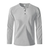 Men's Solid Color Waffle Henley Collar Long Sleeve Casual T-shirt 72561804Z