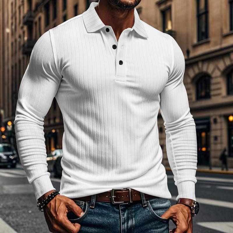 Camisa tipo polo informal de manga larga elástica para hombre 38636391X