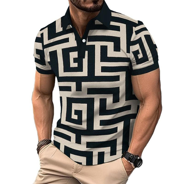 Men's Retro Chevron Short-sleeved Polo Shirt 72930460TO