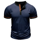 Men's Casual Color Block Short Sleeve Henley T-Shirt 51113780M
