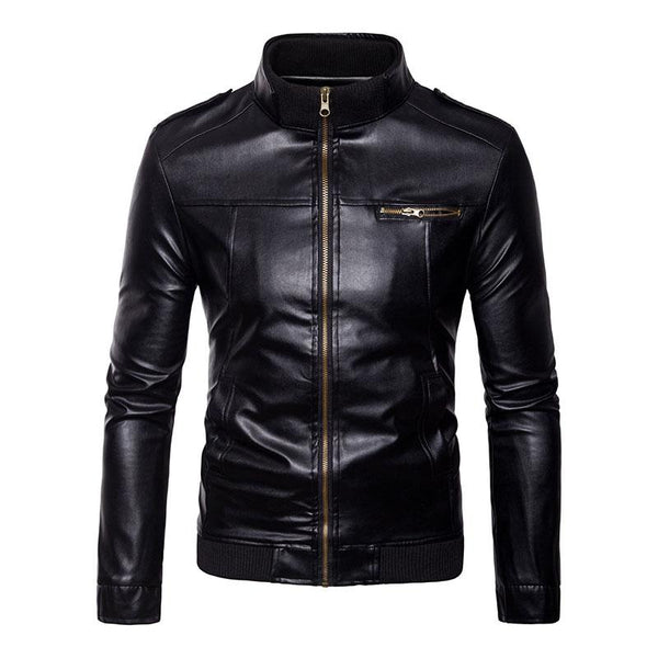 Men's Vintage Stand Collar Slim Fit Motorcycle Leather Jacket 53099827M