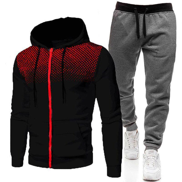 Men's Casual Polka Dot Print Hooded Zipper Jacket Sweatpants Sports Set 47845142M