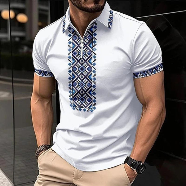 Men's Casual Ethnic Graphic Print Short-Sleeved Polo Shirt 30544909Y