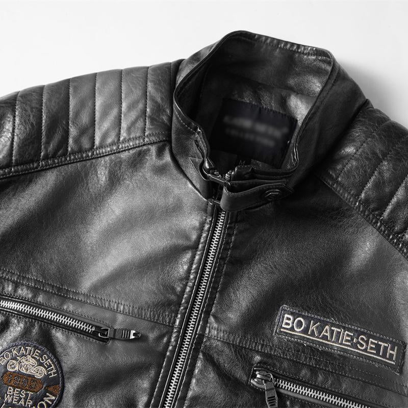 Men's Vintage Motorcycle Style Plush Warm Leather Jacket 28670585Y