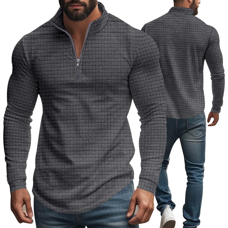 Men's Retro Long Sleeve Half Zip Plaid Stand Collar Sweatshirt 70936142X