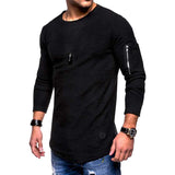 Men's Classic Casual Arm Zipper Solid Color Round Neck Long Sleeve T-Shirt 83700958K