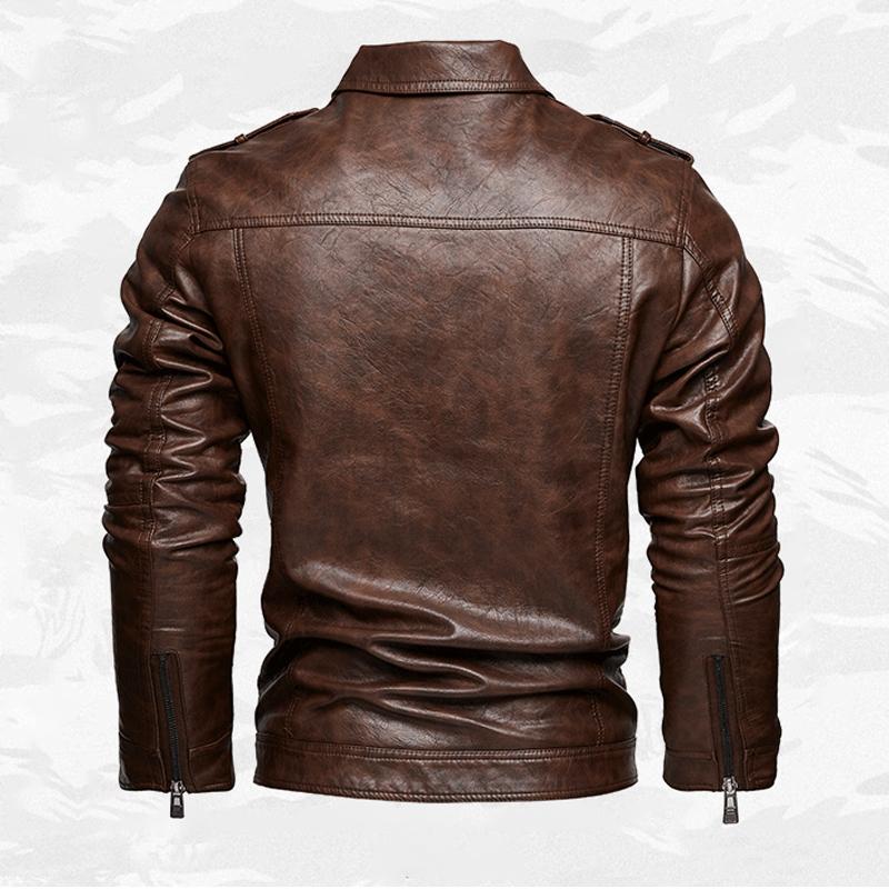 Men's Casual Lapel Leather Motorcycle Jacket 72693764X