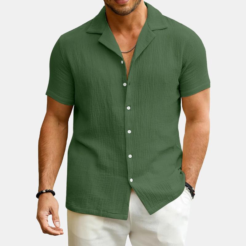 Men's Solid Color Lapel Short Sleeve Shirt 31096500Y