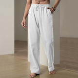 Men's Solid Breathable Linen Loose Elastic Waist Casual Trousers 65710355Z
