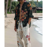 Men's Floral Print Chest Pocket Long Sleeve Shirt 71632016Y