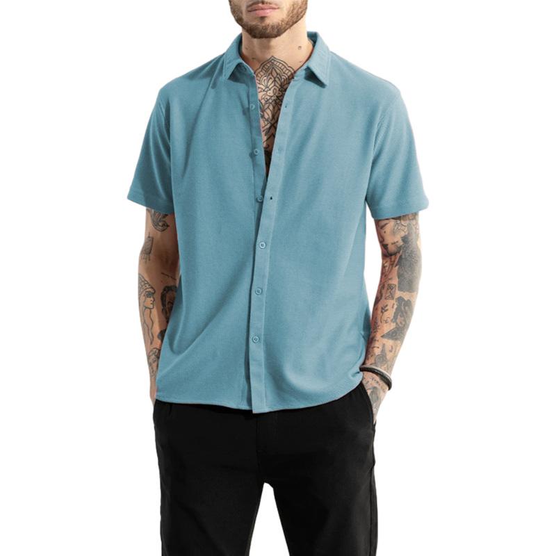 Men's Solid Lapel Short Sleeve Casual Shirt 86345276Z