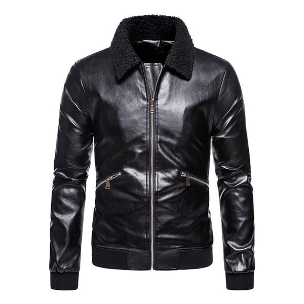 Men's Vintage Patchwork Fur Collar Leather Jacket 51776466Y