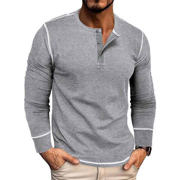 Men's Casual Colorblock Henley Collar Slim Fit Long Sleeve T-Shirt 95705154M