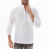 Men's Casual Solid Color Stand Collar Breast Pocket Three Quarter Sleeve Shirt 83013965Y