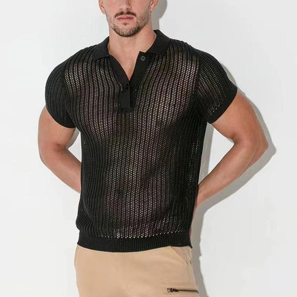 Men's Casual Solid Color Knitted Short Sleeved Polo Shirt 96701506Y