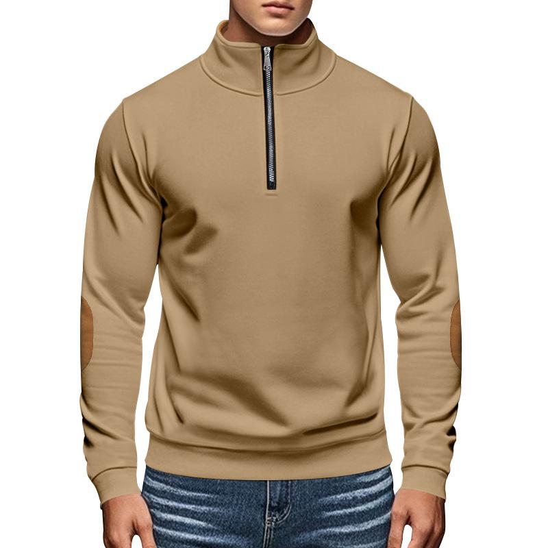 Men's Casual Zipper Stand Collar Fleece Contrast Patchwork Loose Sweatshirt 74350171M