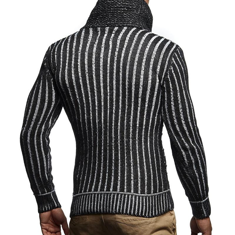 Men's Leather Button Turtleneck Knit Pullover Sweater 92872759X