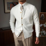 Men's Solid Color V Neck Single Breasted Knit Cardigan 96112782Z