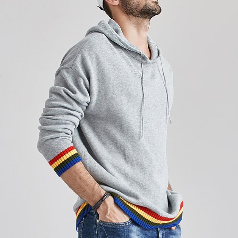 Men's Vintage Rainbow Patchwork Hooded Sweater 76898659Y