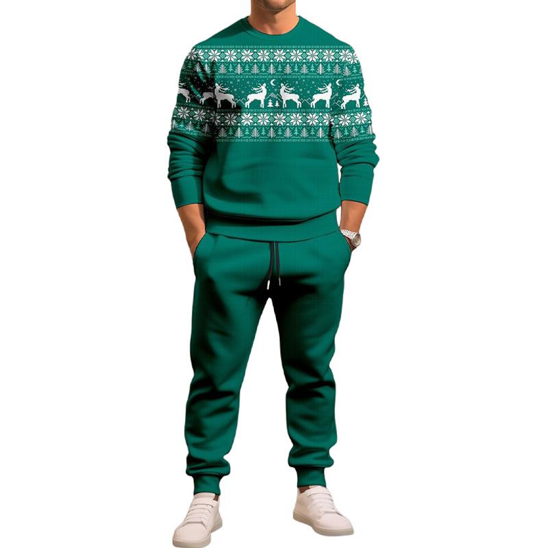 Men's Christmas Printed Round Neck Long-sleeved Trousers Two-piece Set 50839000X