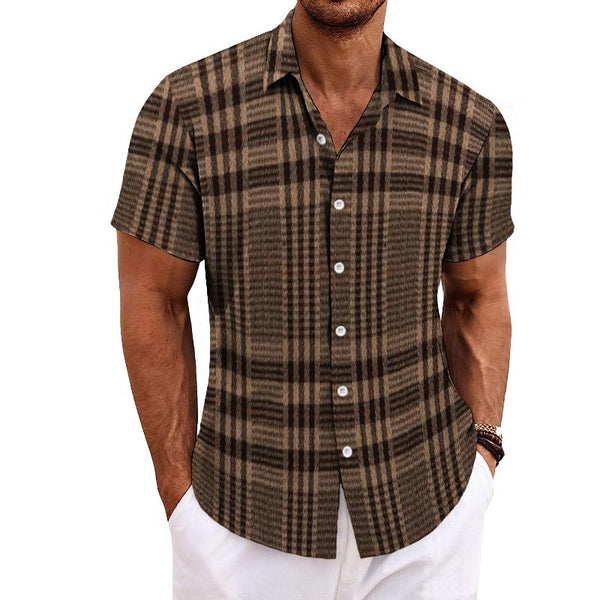 Men's Retro Casual Plaid Short Sleeve Shirt 83284347TO