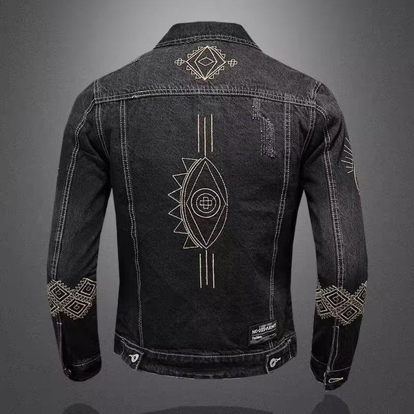 Men's Embroidered Lapel Denim Jacket 62681291U