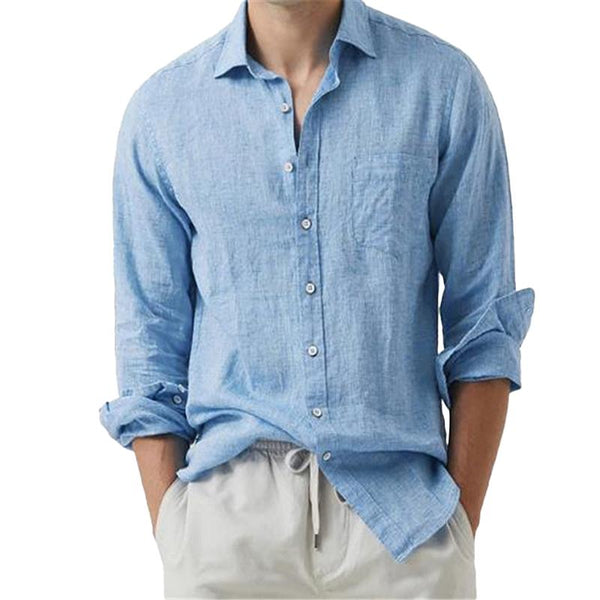 Men's Casual Solid Color Lapel Breast Pocket Long Sleeve Shirt 22442920Y