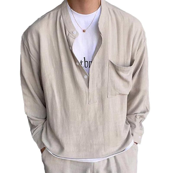 Men's Casual Solid Color Henley Collar Long Sleeve Shirt 82277169Y