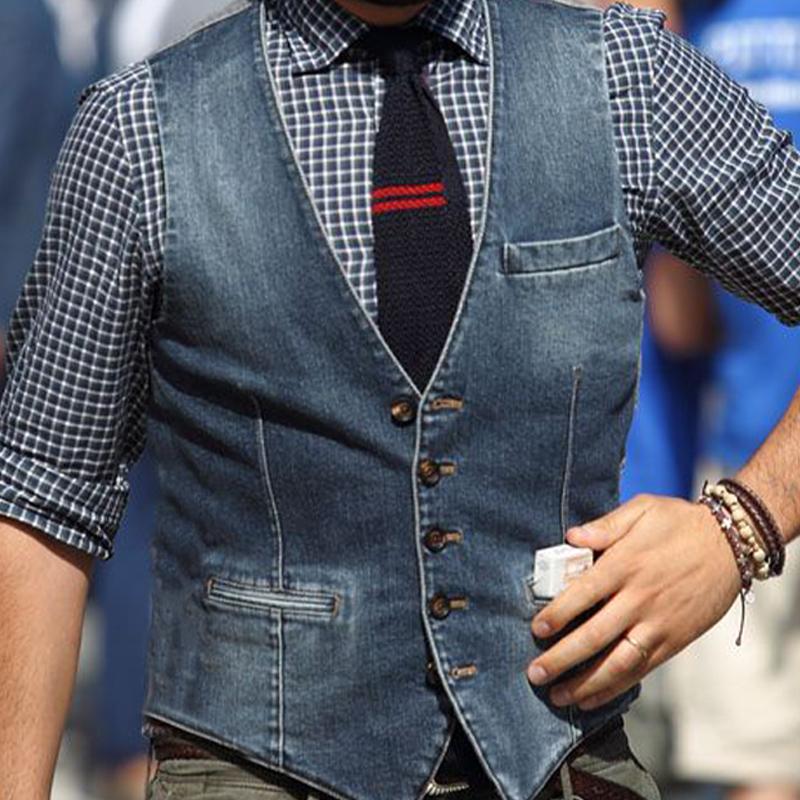 Men's Vintage V-Neck Washed Denim Vest 07818399U