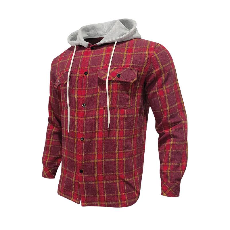 Men's Casual Plaid Hooded Flannel Multi-Pocket Shirt Jacket 69038680X