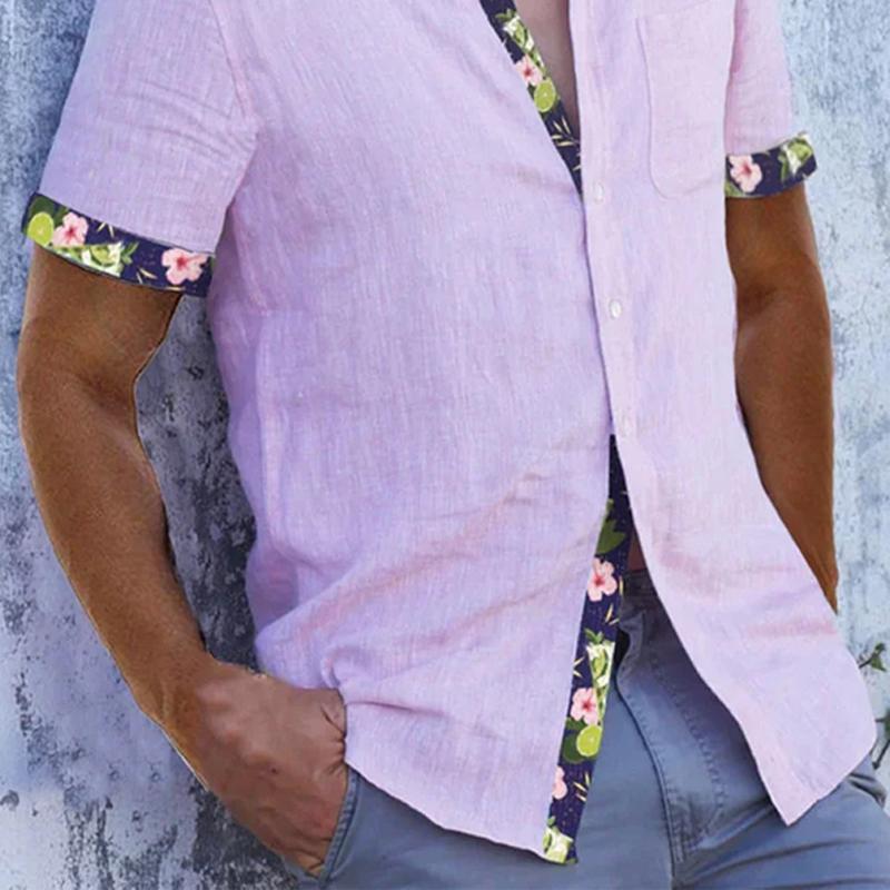 Men's Casual Floral Print Patchwork Short Sleeve Shirt 10007738Y