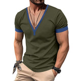 Men's Colorblock V Neck Short Sleeve Casual T-shirt 09058469Z