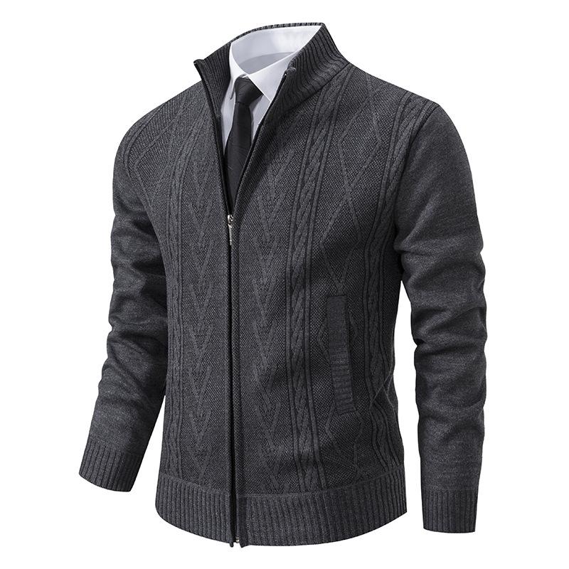 Men's Stand Collar Jacquard Thickened Casual Knitted Jacket 58330673X