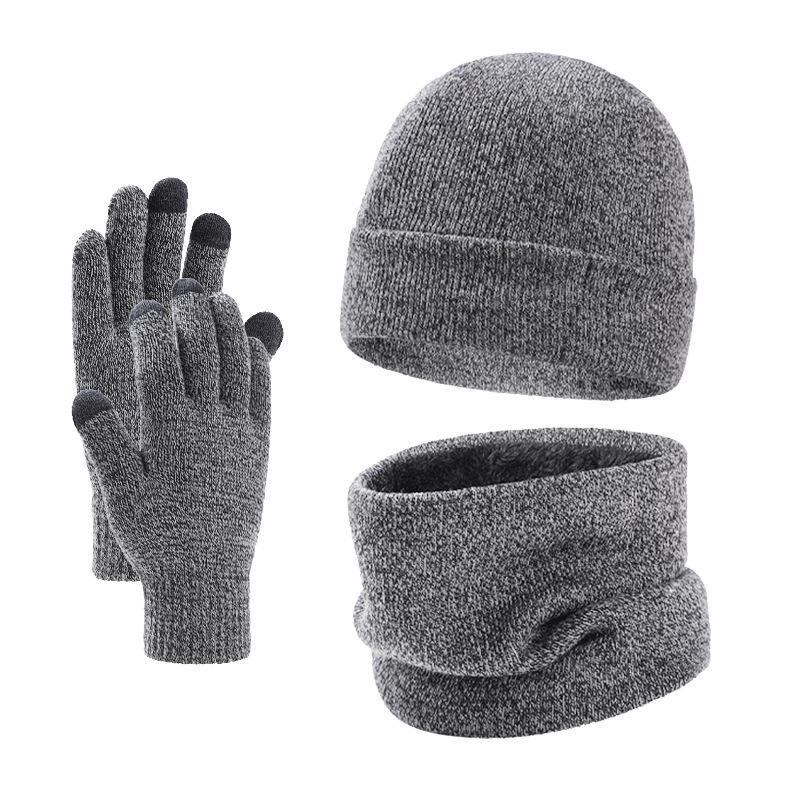 Men's  Winter Plus Velvet Hat Scarf Gloves Three-piece Knitted Hat 11161881K