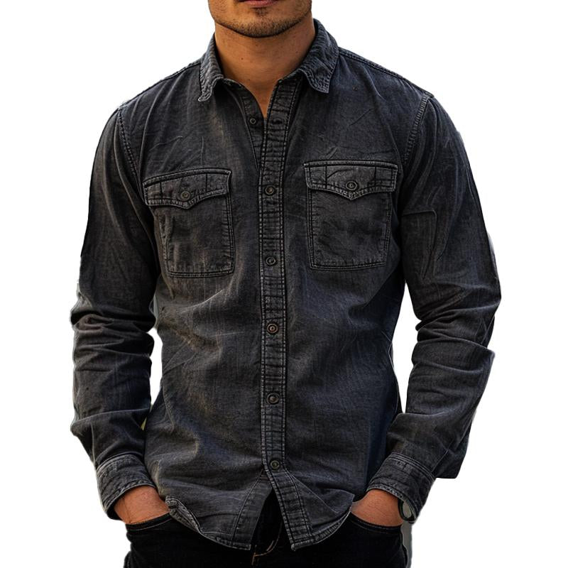 Men's Vintage Lapel Denim Shirt 29162355X