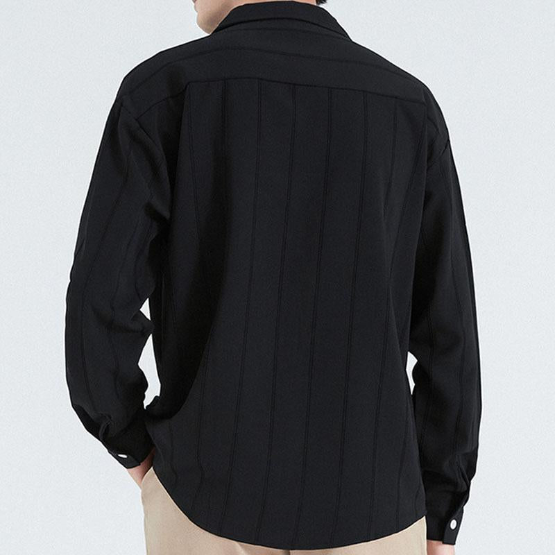 Men's Casual Solid Color Loose Lapel Long Sleeve Shirt 95271587M