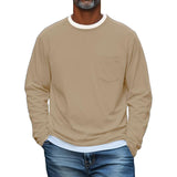 Men's Solid Color Chest Pocket Round Neck Long Sleeve T-Shirt 12455415Y