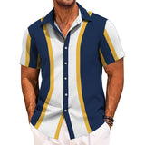 Men's Casual Striped Lapel Short Sleeve Shirt 52374699TO