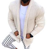 Men's Casual Solid Color Lapel Long Sleeve Lose Knit Cardigan 58081573M